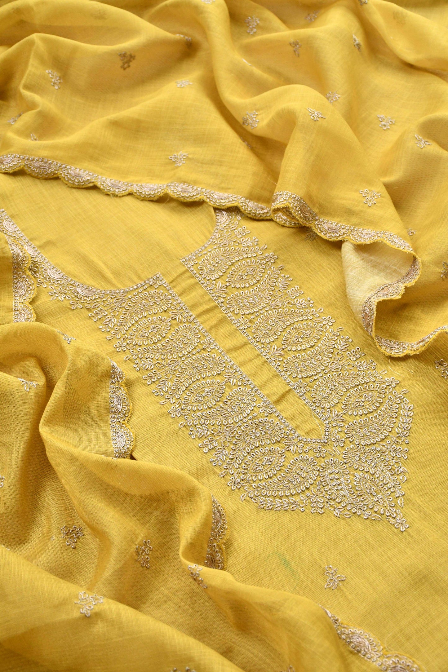 Linen Silk Embroidered Unstitched Suit