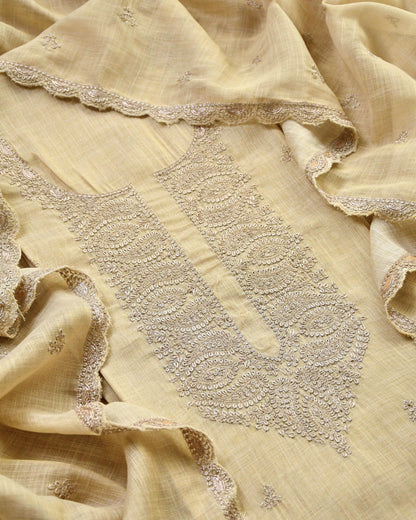 Linen Silk Embroidered Unstitched Suit