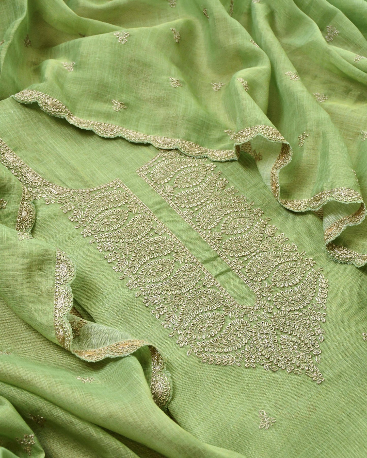 Linen Silk Embroidered Unstitched Suit