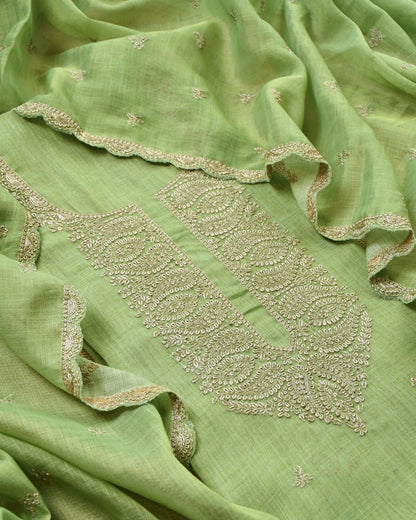 Linen Silk Embroidered Unstitched Suit