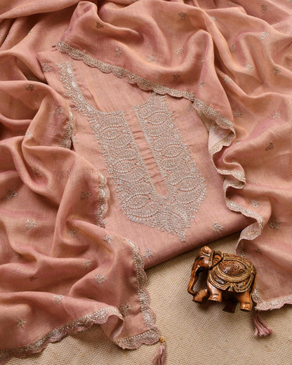 Linen Silk Embroidered Unstitched Suit