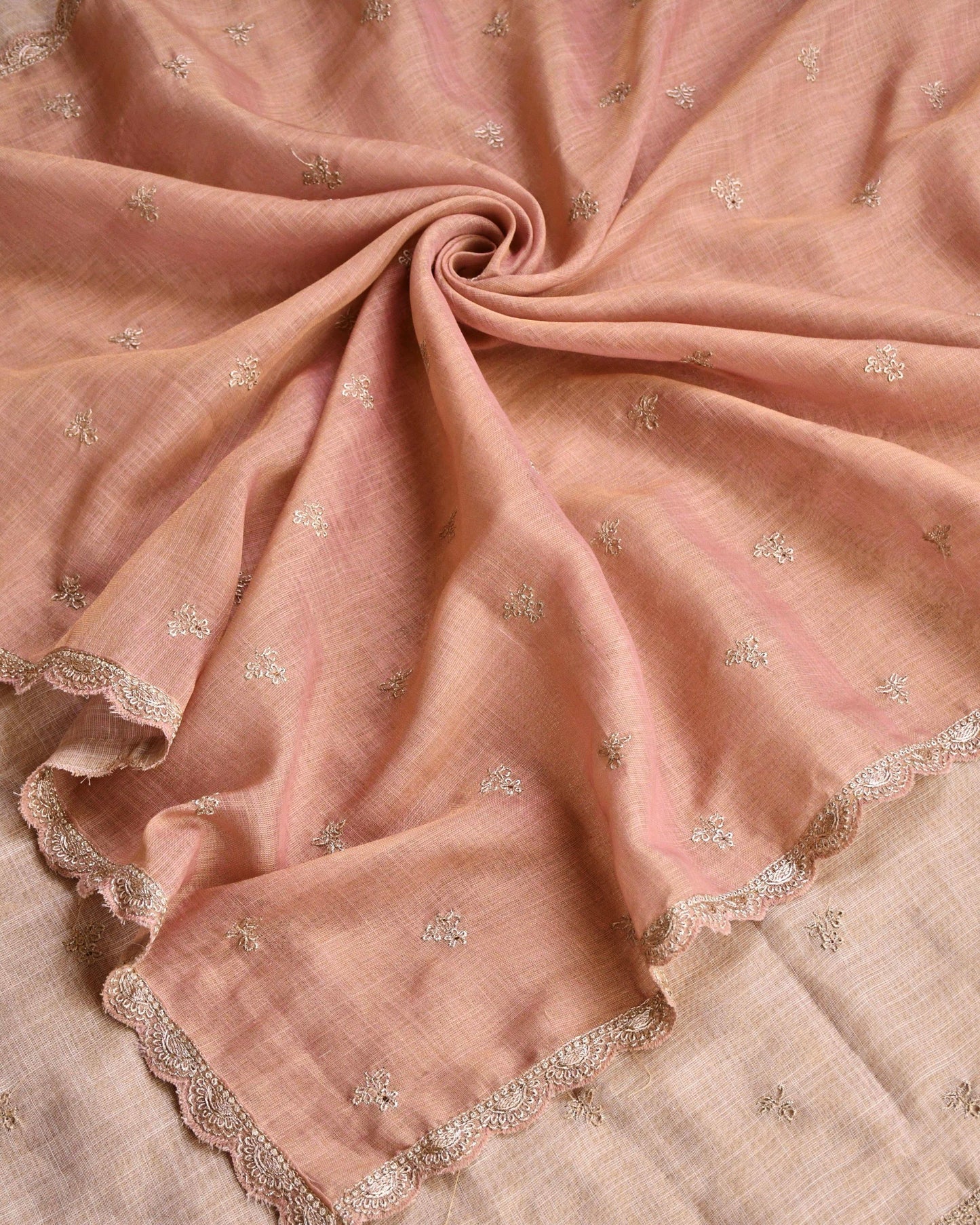 Linen Silk Embroidered Unstitched Suit