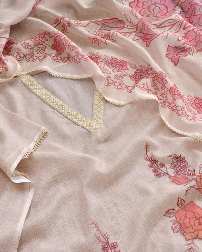 Premium Linen Unstitched Suit Set with Exquisite Applique Floral Work