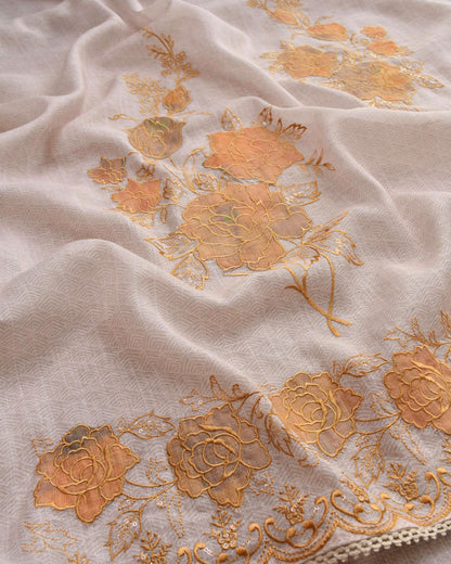 Premium Linen Unstitched Suit Set with Exquisite Applique Floral Work