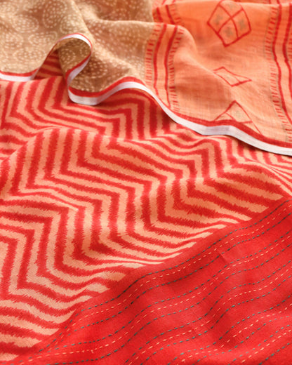 Pure Linen Unstitched Suit Set with Kantha Work Ghera
