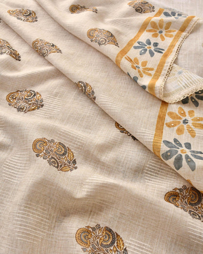 Premium Linen Unstitched Suit Material with Kantha Work Embroidery