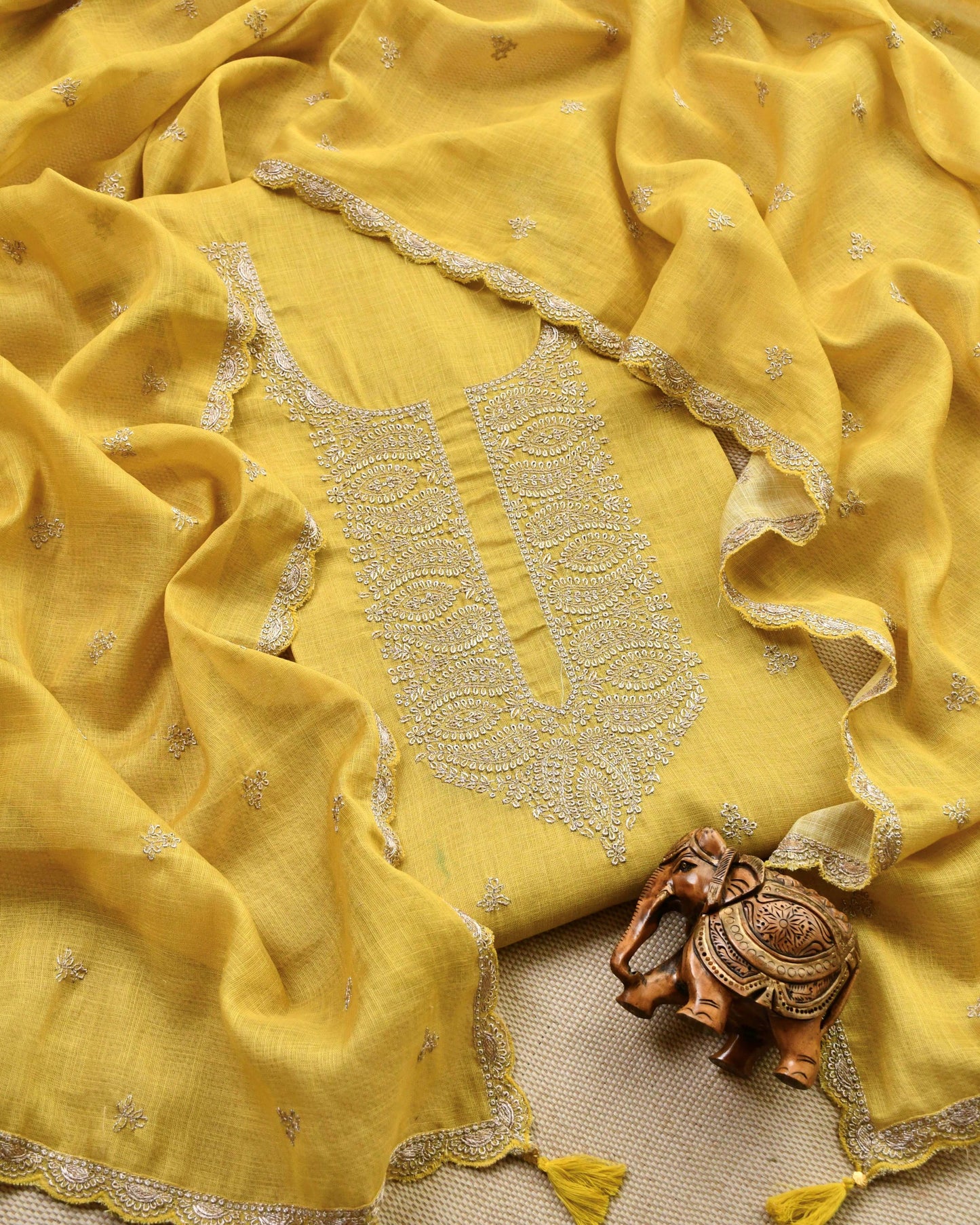 Linen Silk Embroidered Unstitched Suit