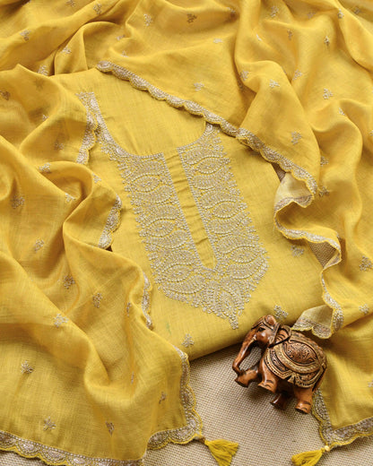 Linen Silk Embroidered Unstitched Suit