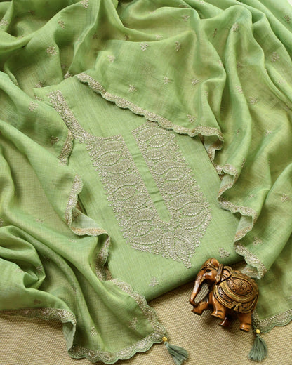 Linen Silk Embroidered Unstitched Suit