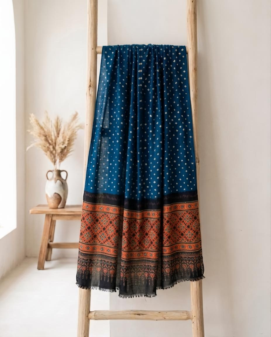 Premium Modal Silk Ajrakh Bandhej Dupatta – Handcrafted Artisanal Dupatta