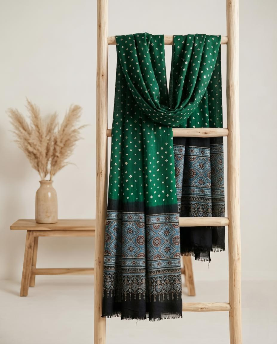 Premium Modal Silk Ajrakh Bandhej Dupatta – Handcrafted Artisanal Dupatta