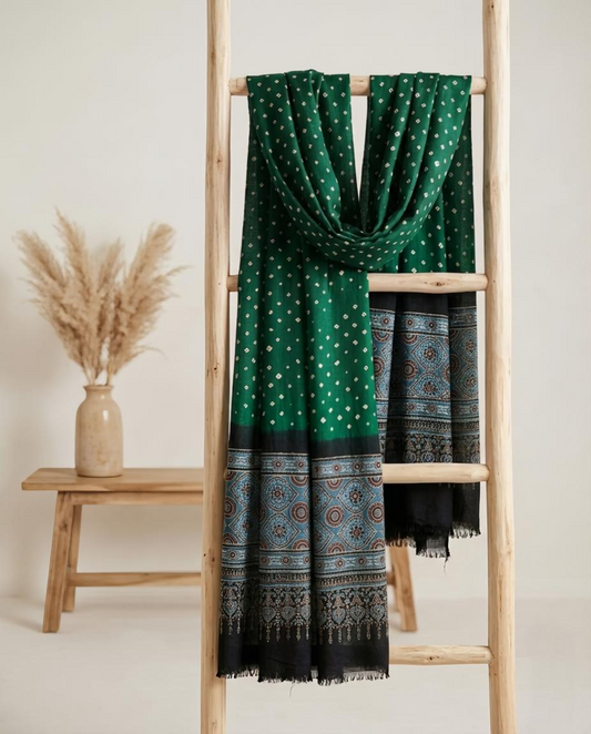 Premium Modal Silk Ajrakh Bandhej Dupatta – Handcrafted Artisanal Dupatta