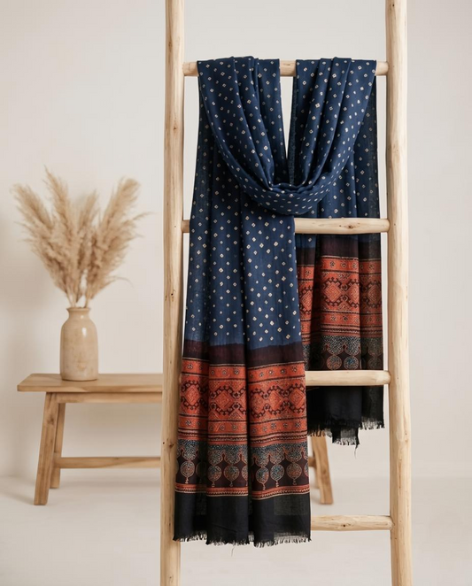 Premium Modal Silk Ajrakh Bandhej Dupatta – Handcrafted Artisanal Dupatta