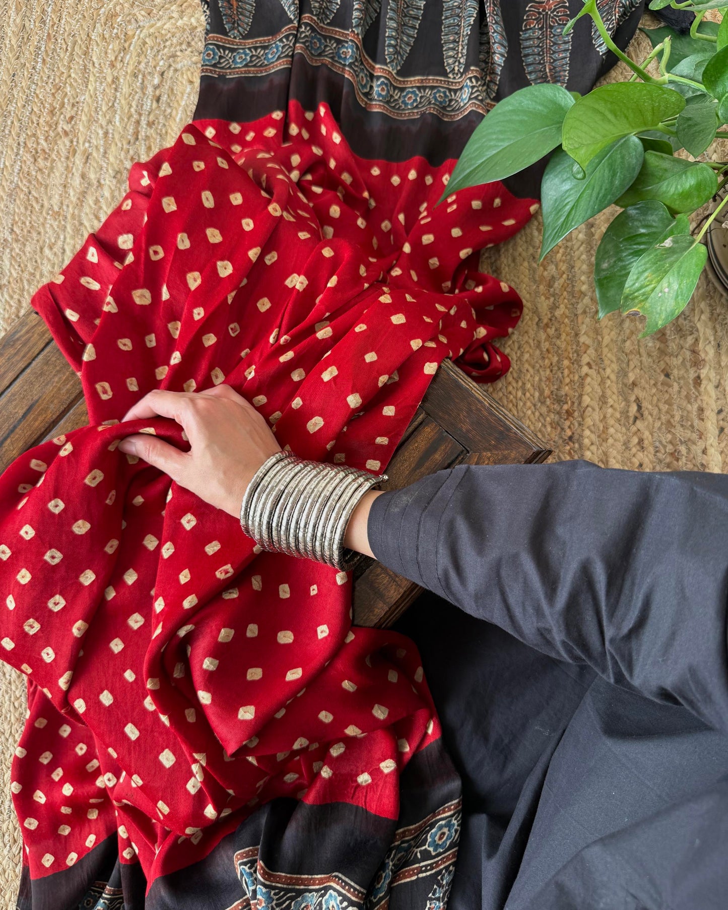 Premium Modal Silk Ajrakh Bandhej Dupatta – Handcrafted Artisanal Dupatta