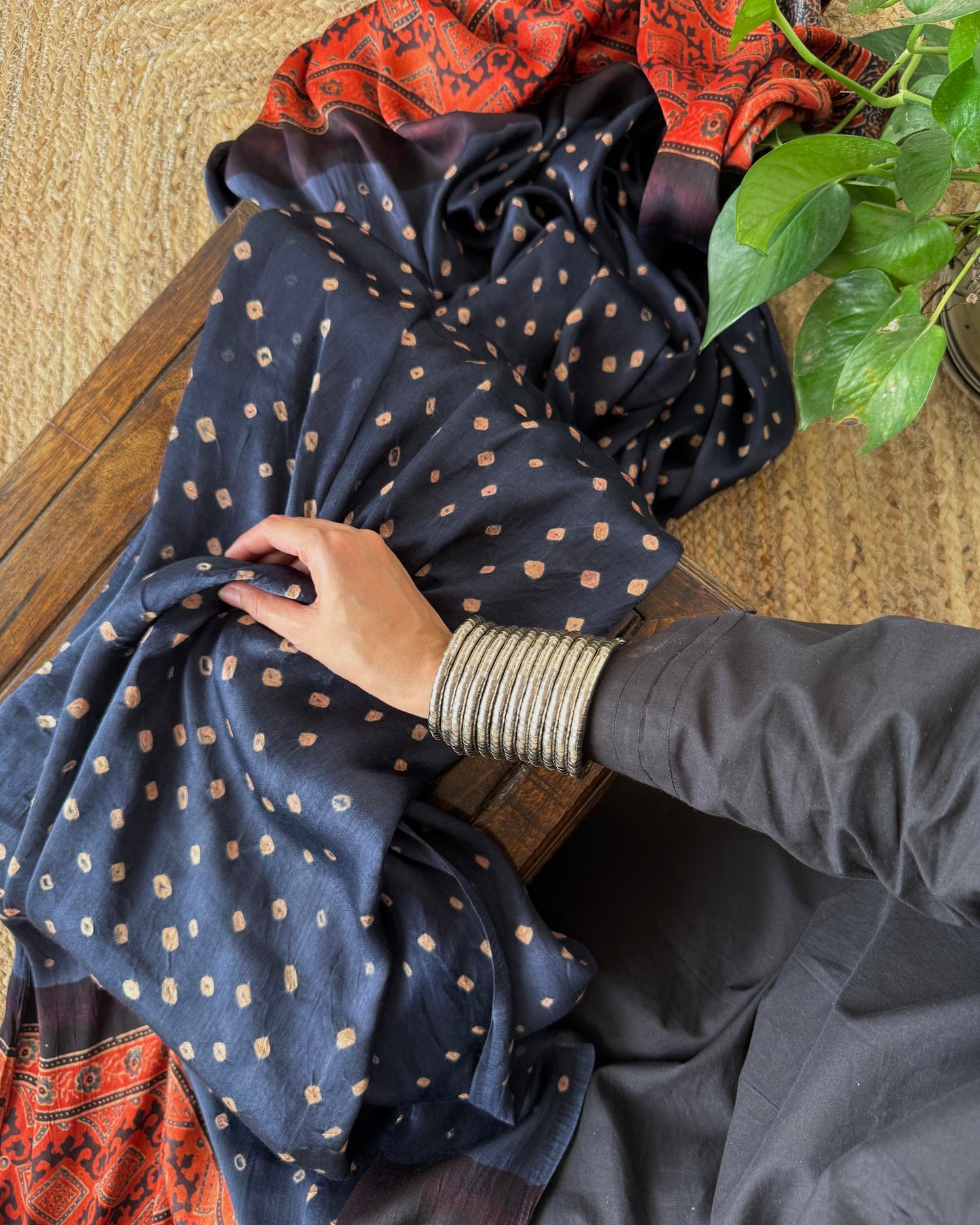 Premium Modal Silk Ajrakh Bandhej Dupatta – Handcrafted Artisanal Dupatta