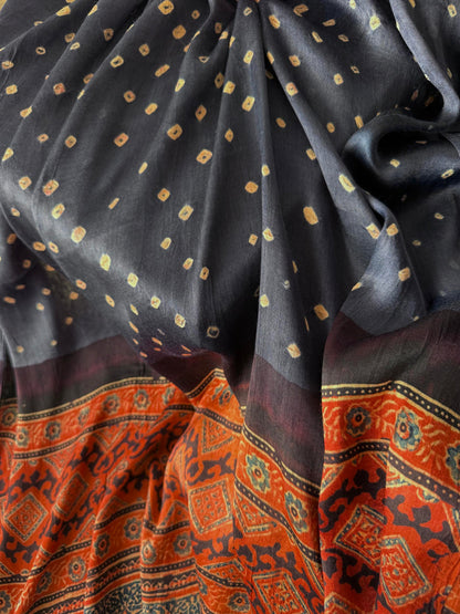 Premium Modal Silk Ajrakh Bandhej Dupatta – Handcrafted Artisanal Dupatta