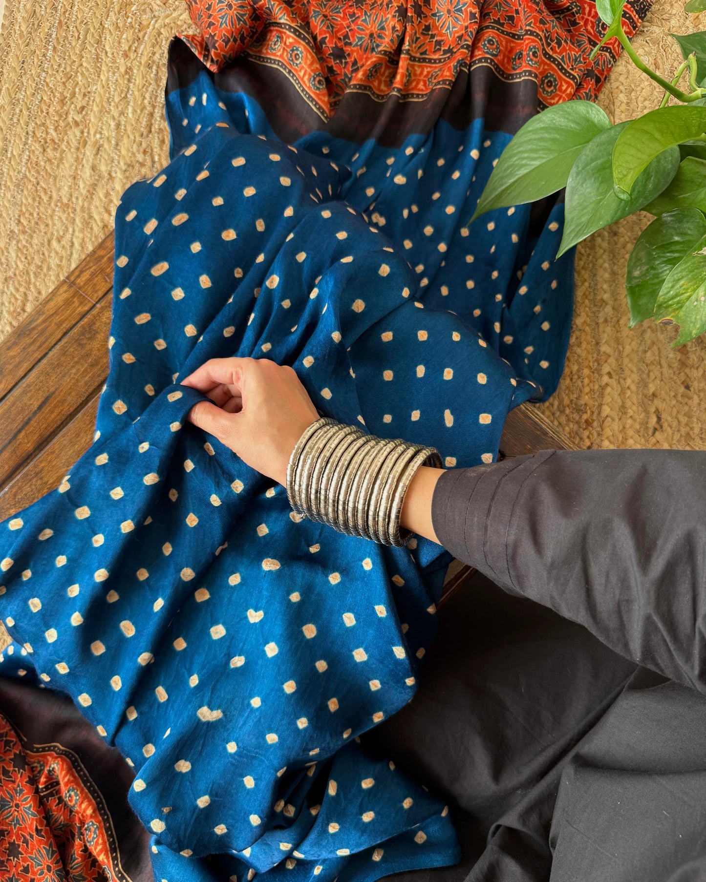 Premium Modal Silk Ajrakh Bandhej Dupatta – Handcrafted Artisanal Dupatta