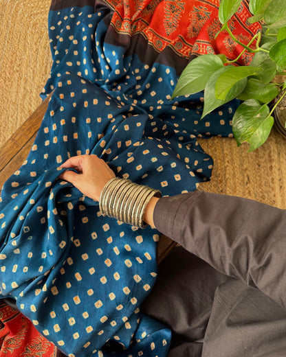 Premium Modal Silk Ajrakh Bandhej Dupatta – Handcrafted Artisanal Dupatta