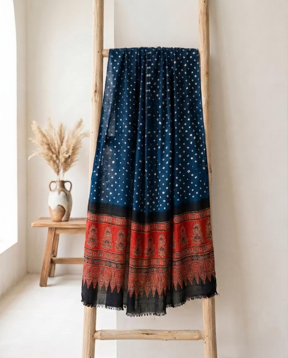 Premium Modal Silk Ajrakh Bandhej Dupatta – Handcrafted Artisanal Dupatta