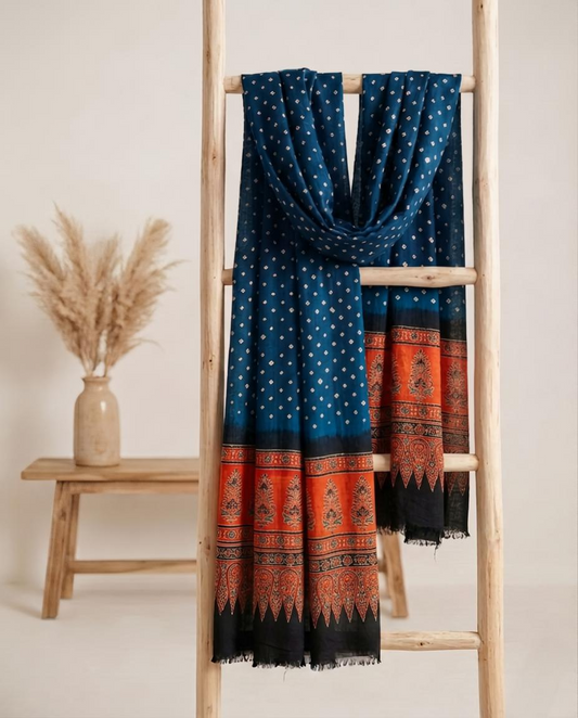Premium Modal Silk Ajrakh Bandhej Dupatta – Handcrafted Artisanal Dupatta