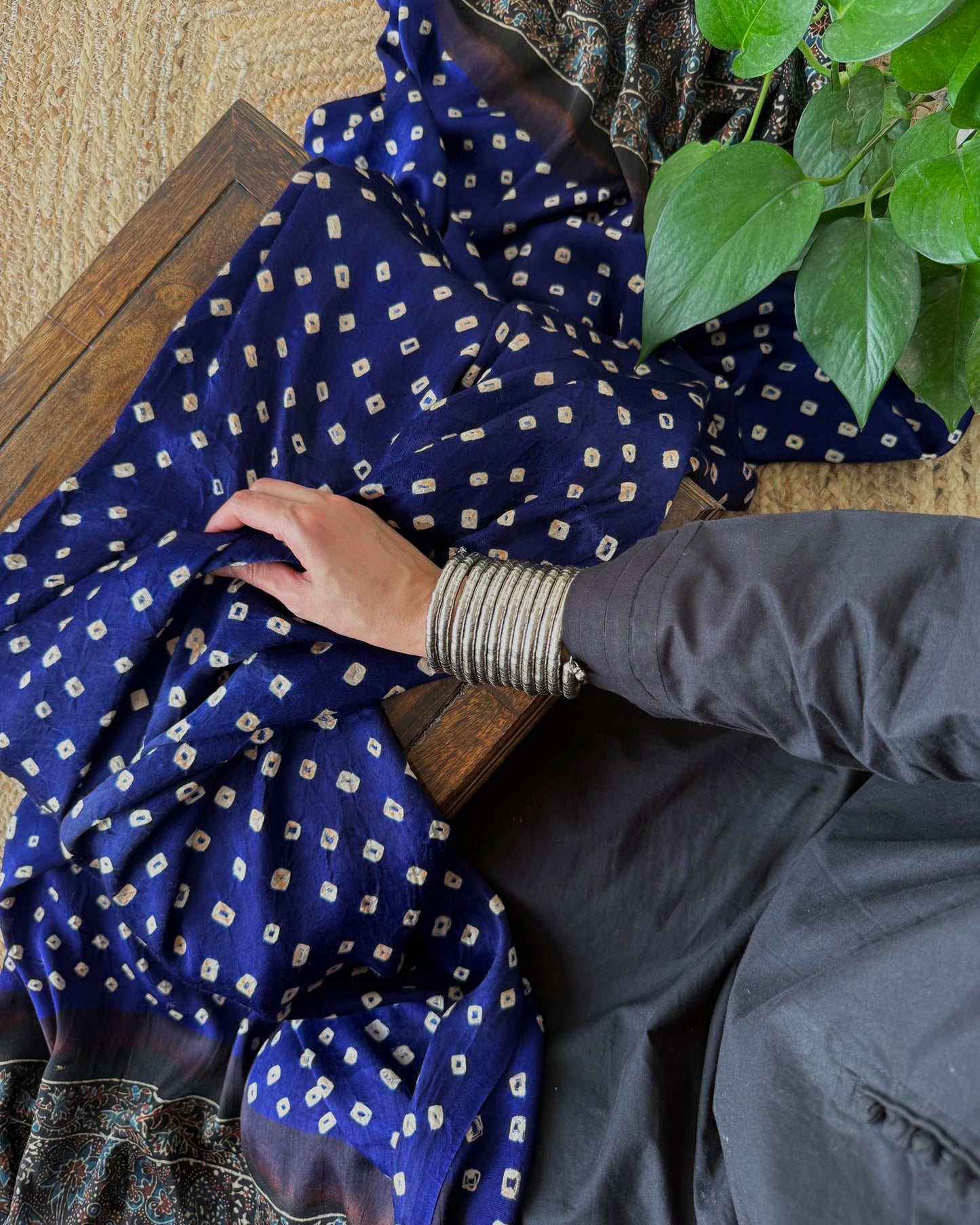 Premium Modal Silk Ajrakh Bandhej Dupatta – Handcrafted Artisanal Dupatta