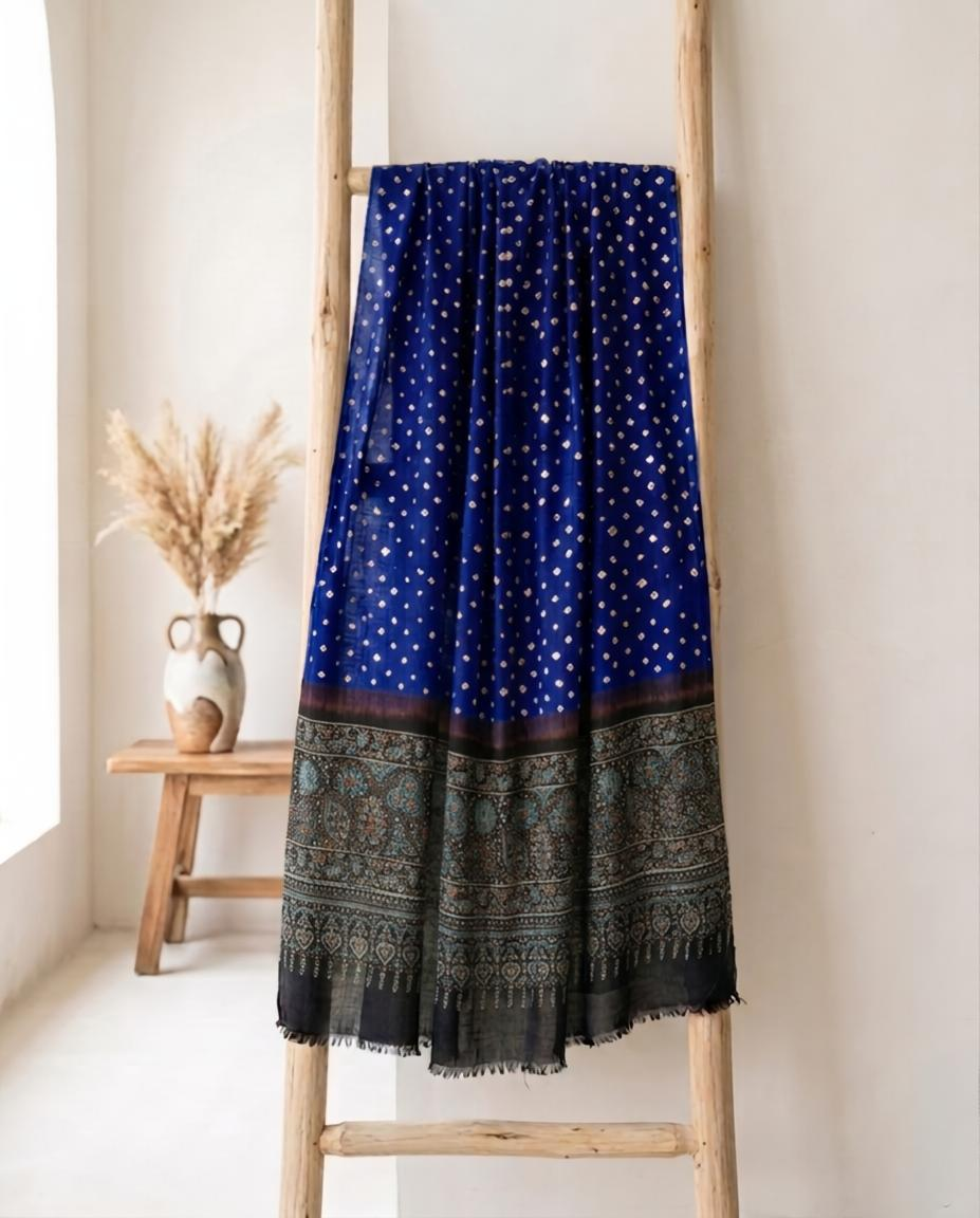 Premium Modal Silk Ajrakh Bandhej Dupatta – Handcrafted Artisanal Dupatta