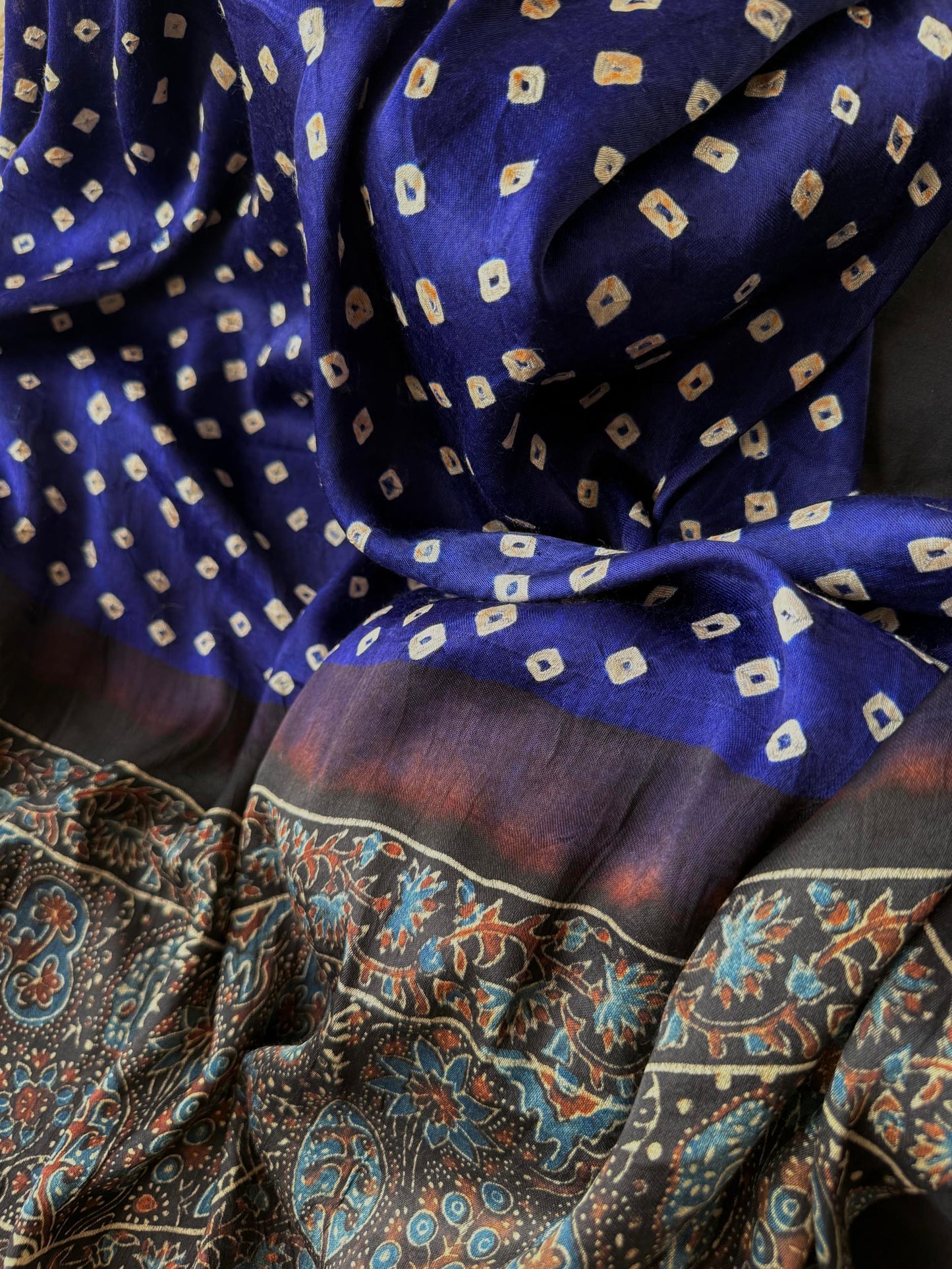 Premium Modal Silk Ajrakh Bandhej Dupatta – Handcrafted Artisanal Dupatta