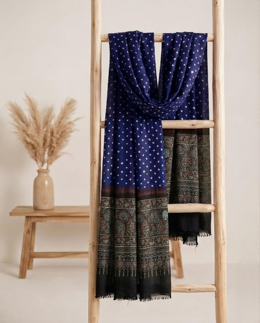 Premium Modal Silk Ajrakh Bandhej Dupatta – Handcrafted Artisanal Dupatta