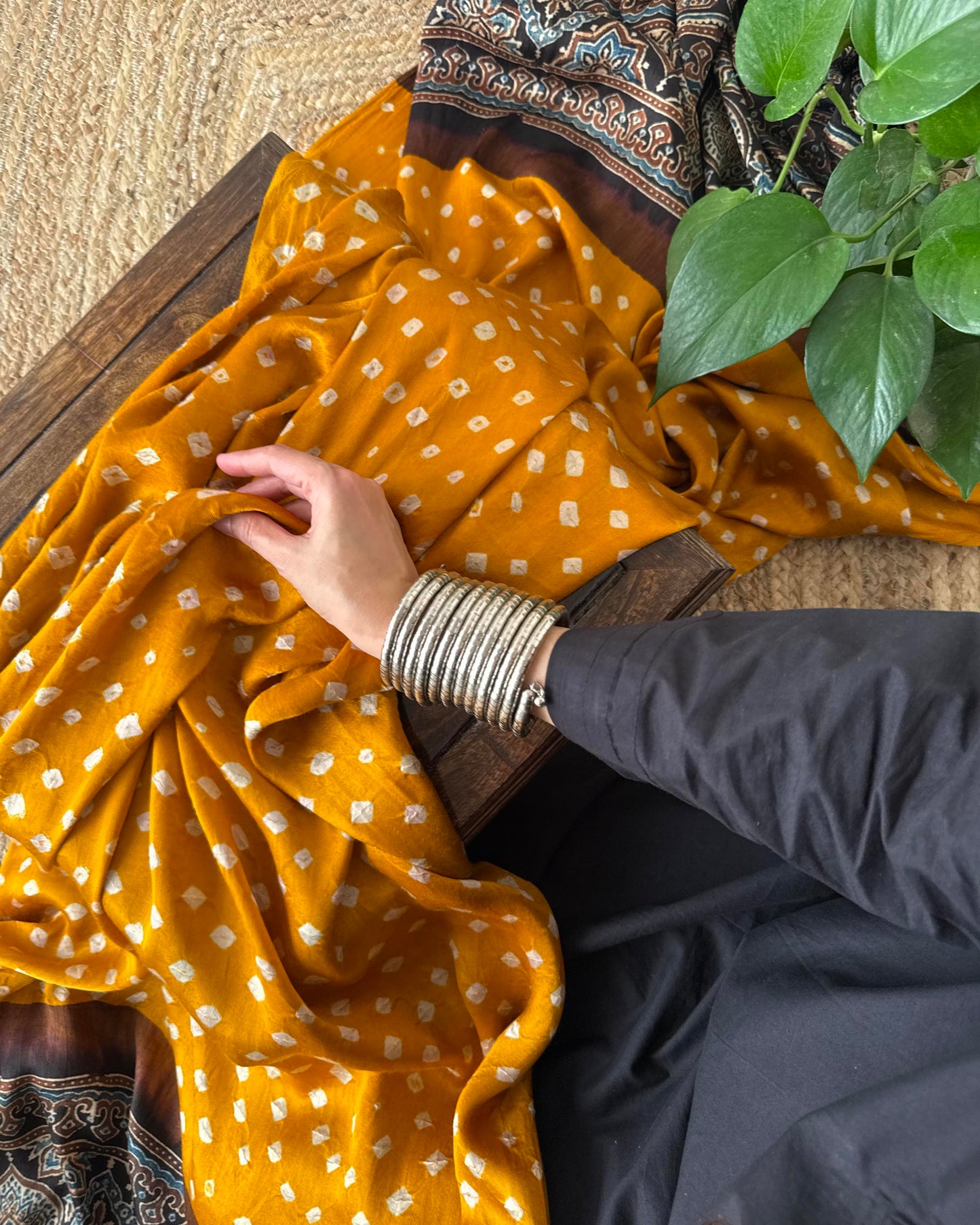 Premium Modal Silk Ajrakh Bandhej Dupatta – Handcrafted Artisanal Dupatta