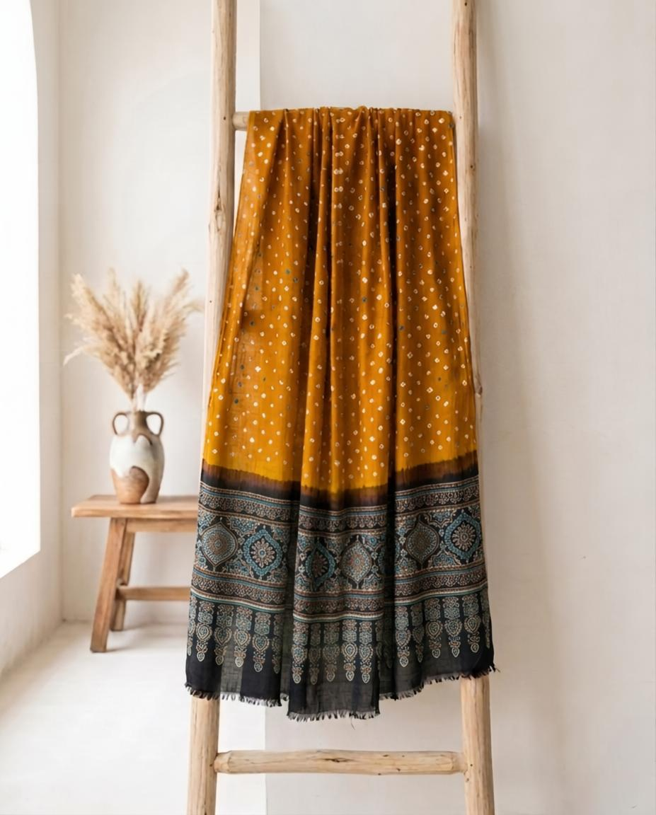 Premium Modal Silk Ajrakh Bandhej Dupatta – Handcrafted Artisanal Dupatta