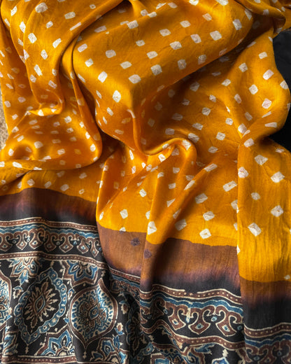 Premium Modal Silk Ajrakh Bandhej Dupatta – Handcrafted Artisanal Dupatta