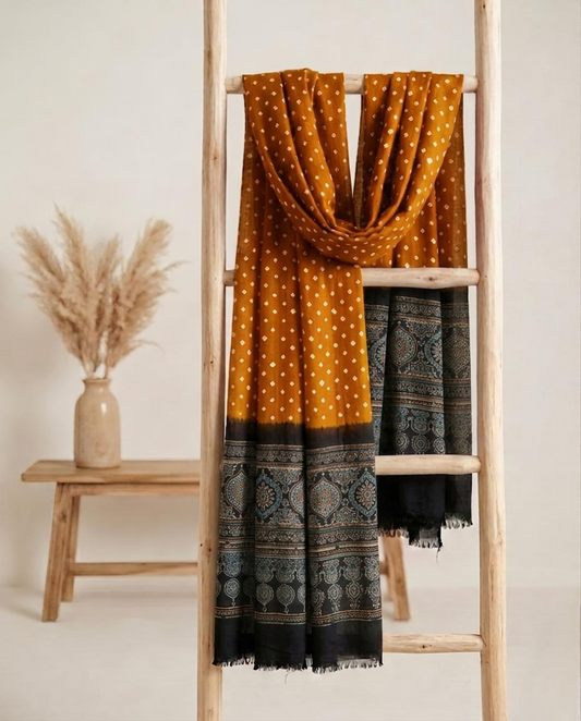 Premium Modal Silk Ajrakh Bandhej Dupatta – Handcrafted Artisanal Dupatta