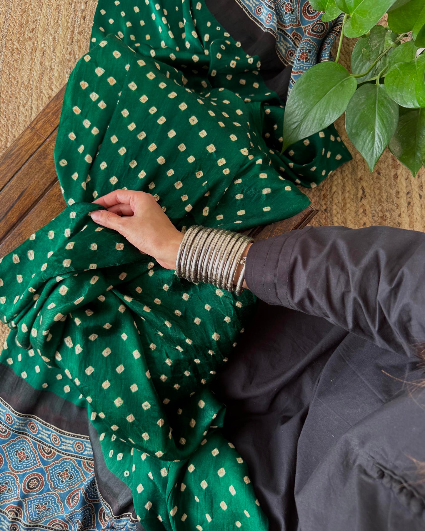 Premium Modal Silk Ajrakh Bandhej Dupatta – Handcrafted Artisanal Dupatta