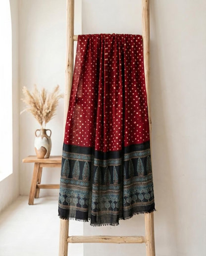 Premium Modal Silk Ajrakh Bandhej Dupatta – Handcrafted Artisanal Dupatta