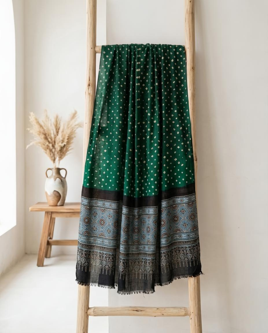 Premium Modal Silk Ajrakh Bandhej Dupatta – Handcrafted Artisanal Dupatta