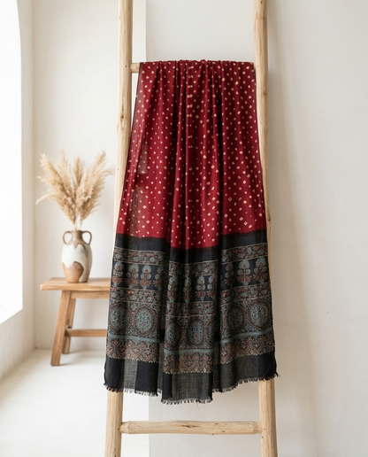 Premium Modal Silk Ajrakh Bandhej Dupatta – Handcrafted Artisanal Dupatta