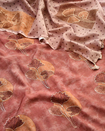 Banarasi Mul Chanderi Unstitched Suit Set with Fine Aari Embroidery & Polka Dupatta