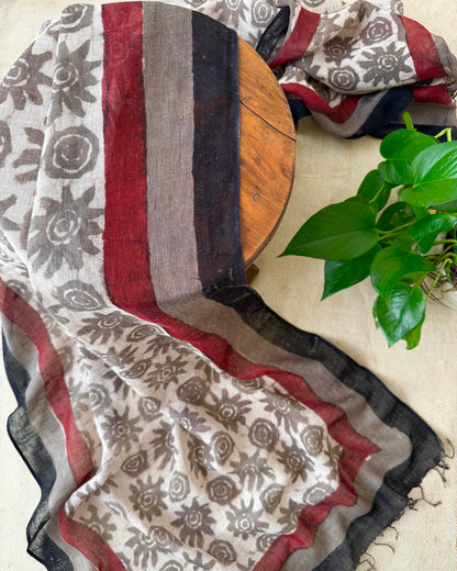 Artisan Hand-Block Printed Pure Linen Dupatta | Contemporary Minimalist Ethnic Wrap