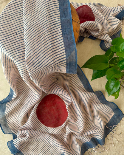 Artisan Hand-Block Printed Pure Linen Dupatta | Contemporary Minimalist Ethnic Wrap