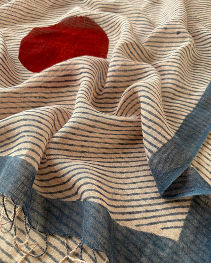 Artisan Hand-Block Printed Pure Linen Dupatta | Contemporary Minimalist Ethnic Wrap