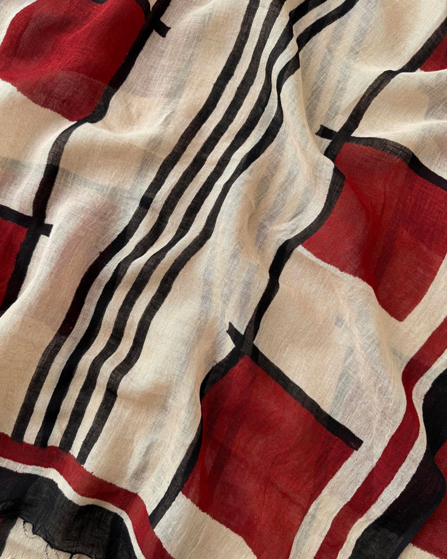 Artisan Hand-Block Printed Pure Linen Dupatta | Contemporary Minimalist Ethnic Wrap