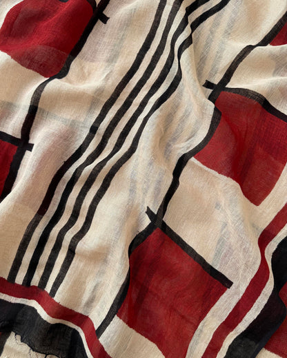 Artisan Hand-Block Printed Pure Linen Dupatta | Contemporary Minimalist Ethnic Wrap