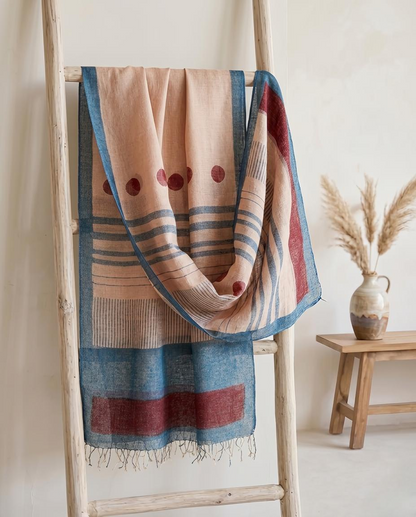 Artisan Hand-Block Printed Pure Linen Dupatta | Contemporary Minimalist Ethnic Wrap