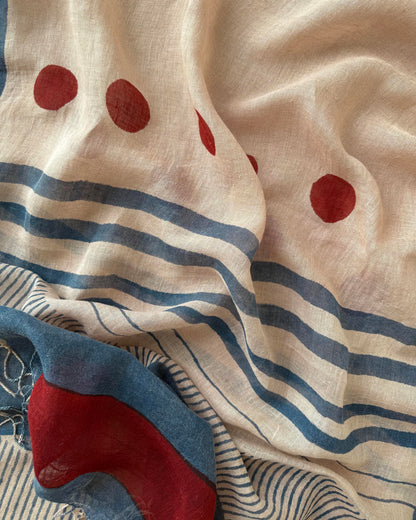 Artisan Hand-Block Printed Pure Linen Dupatta | Contemporary Minimalist Ethnic Wrap
