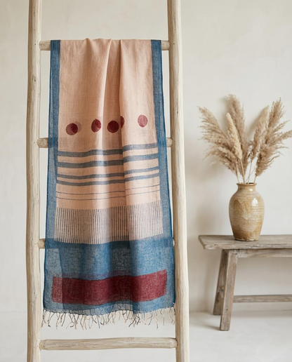 Artisan Hand-Block Printed Pure Linen Dupatta | Contemporary Minimalist Ethnic Wrap