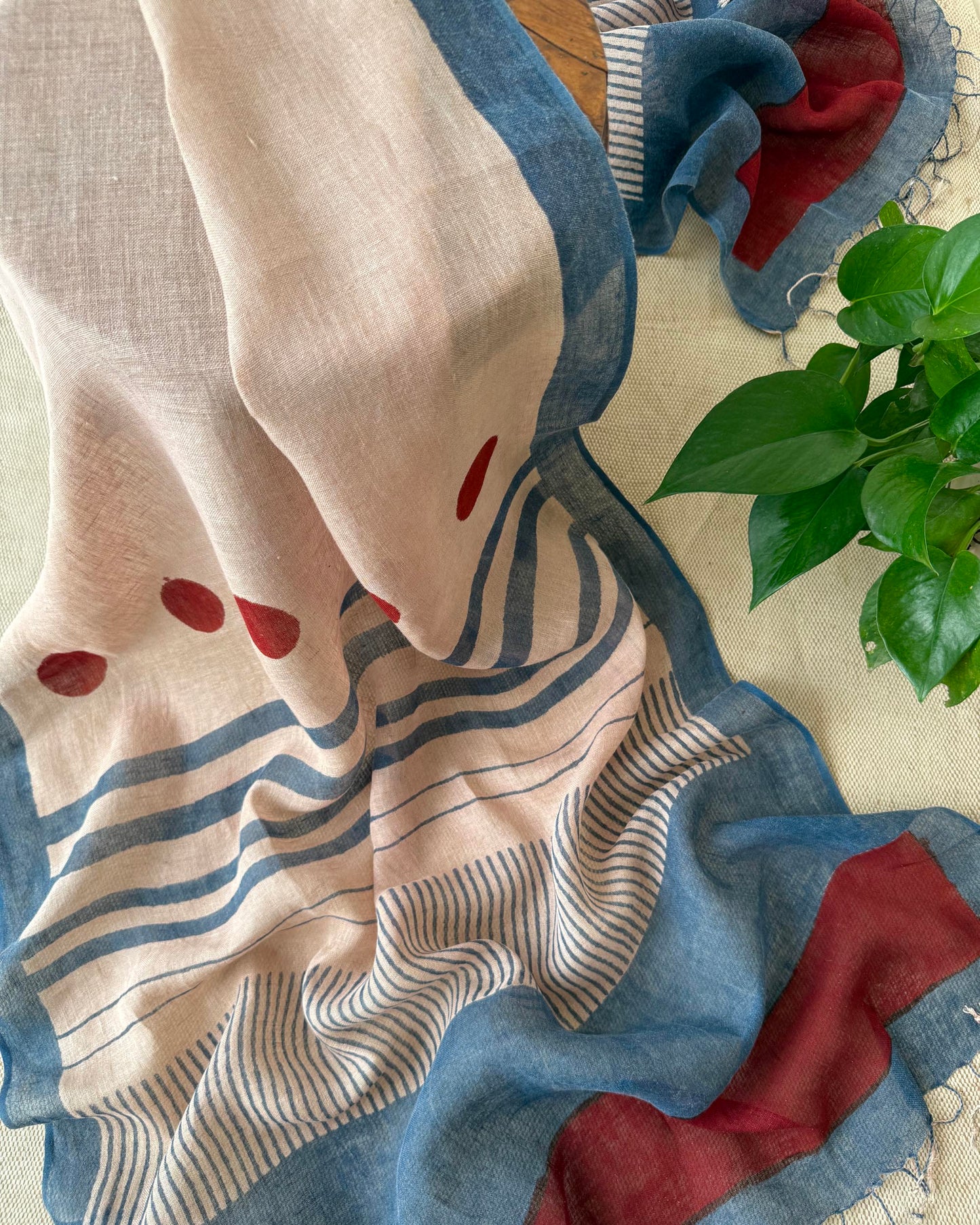 Artisan Hand-Block Printed Pure Linen Dupatta | Contemporary Minimalist Ethnic Wrap