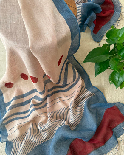 Artisan Hand-Block Printed Pure Linen Dupatta | Contemporary Minimalist Ethnic Wrap