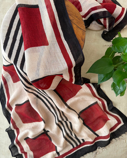 Artisan Hand-Block Printed Pure Linen Dupatta | Contemporary Minimalist Ethnic Wrap