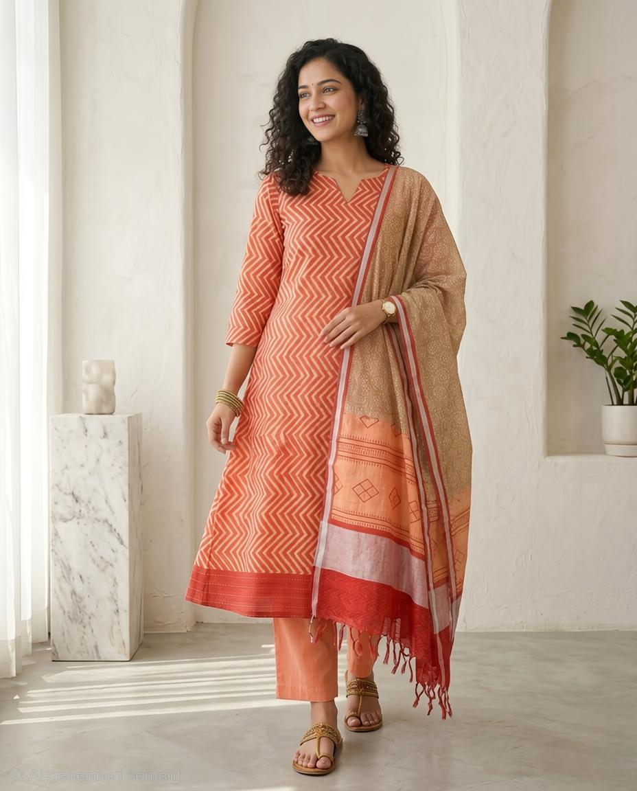 Pure Linen Unstitched Suit Set with Kantha Work Ghera