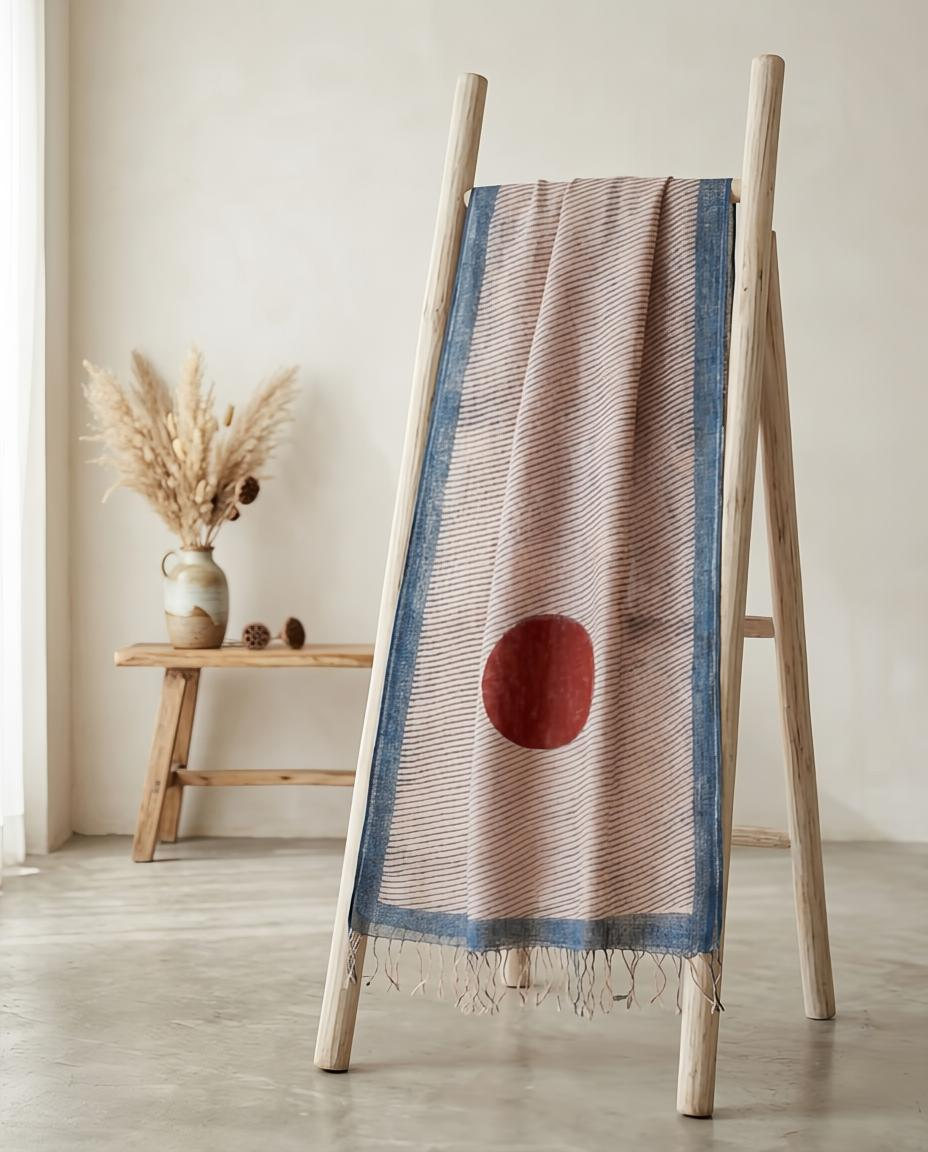 Artisan Hand-Block Printed Pure Linen Dupatta | Contemporary Minimalist Ethnic Wrap